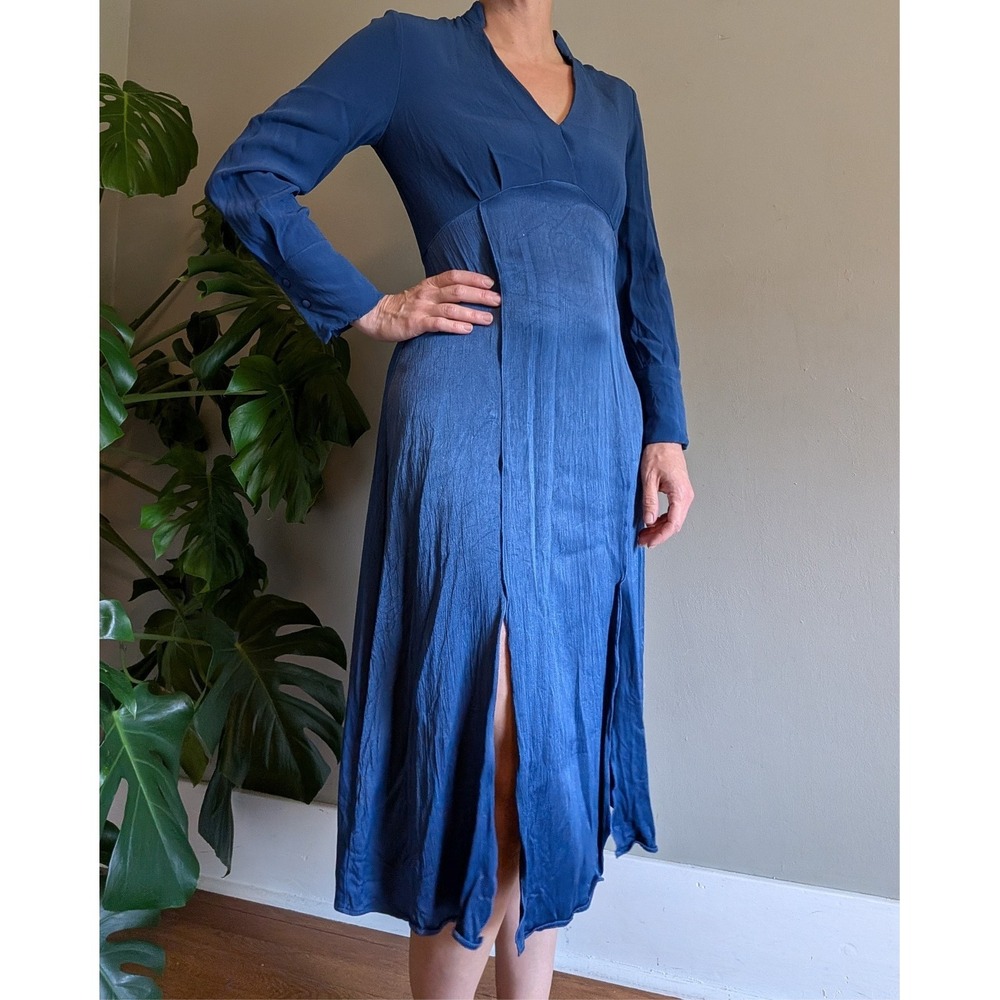 Banana Republic Satin Midi Dress Satin Slate Blue Quiet‎ Luxury Regency Modern